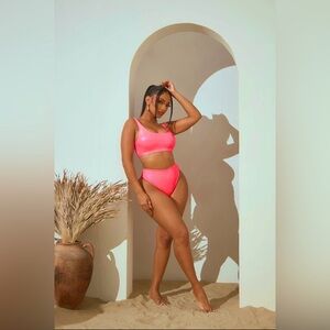 Fashion Nova Neon Coral Iridescent Bikini NWT